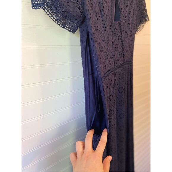 Cremieux Floral Embroidered Eyelet Cotton Navy Dress NWT Size 0 - Picture 8 of 8